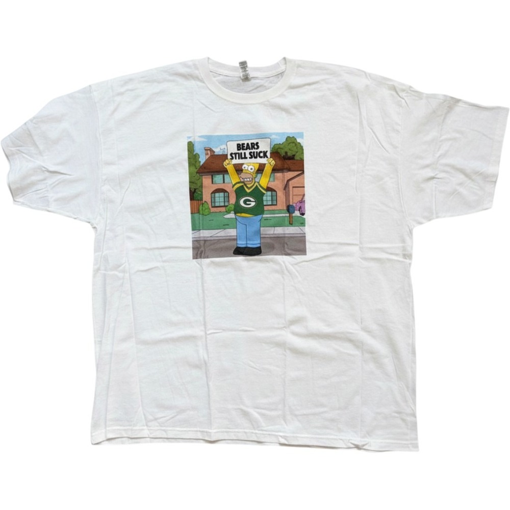 Green Bay Packers Homer Simpson Bears Still Suck White Graphic T-Shirt 4XL M&O